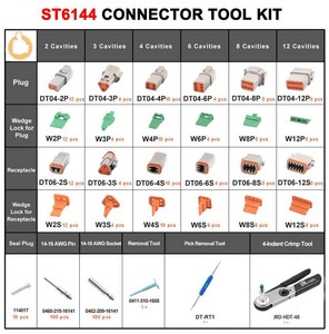  ST6144 333PCS DT Connector Kit(Deutsch Connectors Kit) 2 3 4 6 Pin Connectors & 16# Solid Contacts Terminals & JRD-HDT-48 Crimpe